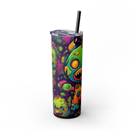 Kids Little Monster Skinny Tumbler | Colorful Funny Zombie Childs Insulated Cup | Furry Mutant Fun School Lunch Classroom Drink Traveler