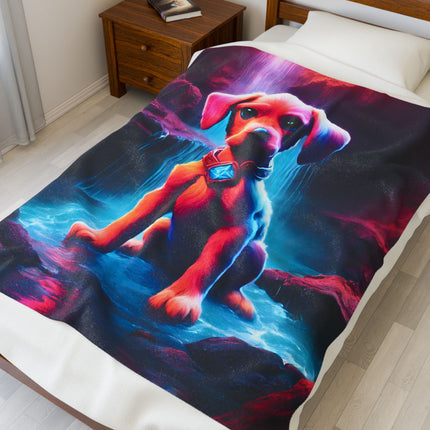 GLOWING WATERFALL CAVERN COSMIC PUPPY Blanket - Neon Crystal Collar Dog Bed Cover