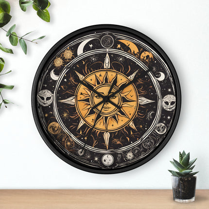 Sun and Moon Wall Art Clock | Celestial Solstice Astronomy Wiccan Hanging | Comet Constellations Home Office Solar System Pagan Decor Gift
