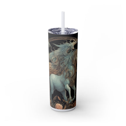 MAJESTIC MYTHS Skinny Tumbler - Horned Goat Horse Floral Moon Fantasy Traveler