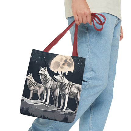 Moon Wolves Tote | Night Sky Mountain Wolf Pack Grocery Bag | Laptop & Book Carrier | Home Office Wooded Wild Dogs Travel Overnight Gift