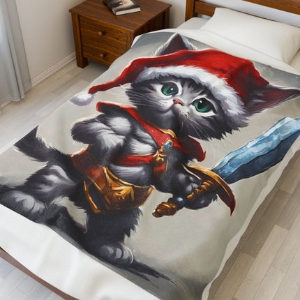 Christmas Blankets Kids Adults Blankets Velveteen Plush Blanket Cat Lovers Christmas Gift Santa Warrior Kitten Holiday Gift Cat Holiday Gift