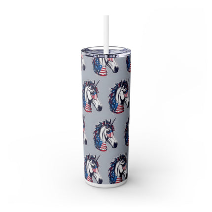 PATRIOTIC AMERICAN UNICORN Skinny Tumbler - United States Freedom Travel Cup
