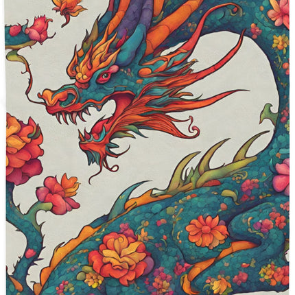 JAPANESE FLORAL DRAGON Blanket - Traditional Asian Art Plush Throw
