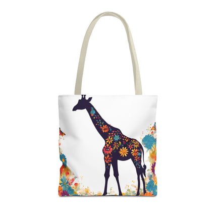 Giraffe Lovers Tote | Floral Safari Animal Grocery Bag | African Savanna Office Travel Carrier | Flower Collage Forest Cotton Traveler