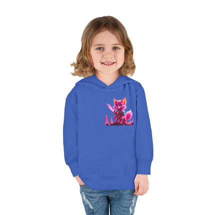 Neon Crystal Fox Toddler Girls Hoodie, Hot Pink Centaurian Cosmic Guardian Sweatshirt, Two Sided 2T 4T 5-6T Long Sleeve Hood