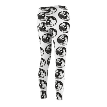 Midnight Cat Yin Yang Skinny Leggings, Moonlight Cats Lounge Tights, Green Eyed Kitties Elastic Exercise Jogging Pattern Yoga Pants