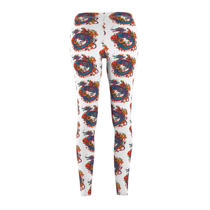 Flower Dragon Skinny Leggings, Floral Chinese Serpent Lounge Tights, Elastic Exercise Jogging Pattern Yoga Pants