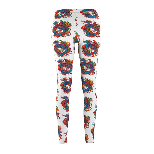 Flower Dragon Skinny Leggings, Floral Chinese Serpent Lounge Tights, Elastic Exercise Jogging Pattern Yoga Pants