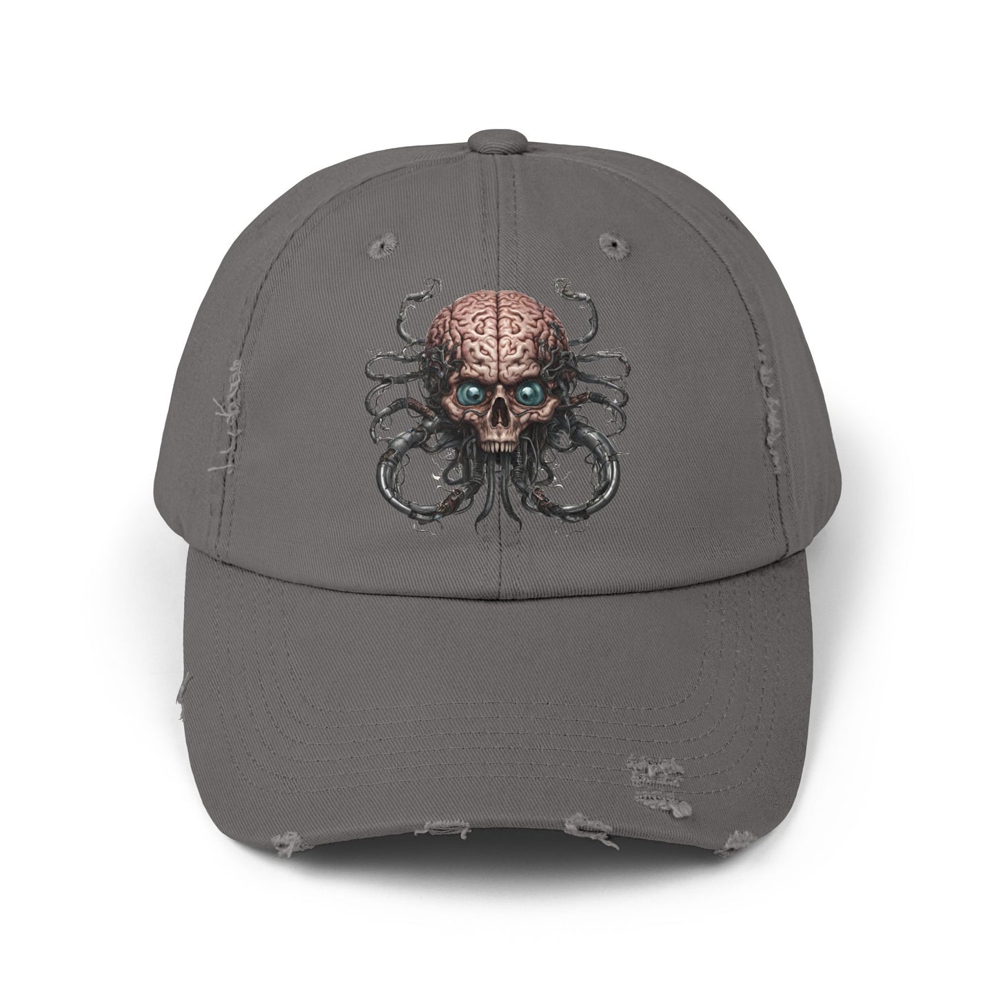 Alien Brain Robot Skull Hat, Contra Video Game Inspired Ball Cap, Metal Tentacle Cyborg Outer Space Bedroom Spring, Summer, Fishing Gift