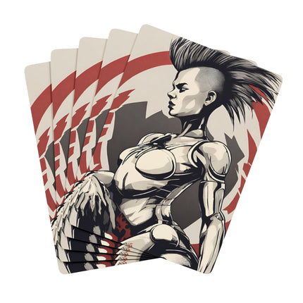 Cyborg Punk Girl Playing Cards, Leather Clad Woman Custom Poker Deck, Futuristic Rummy, Mohawk Babe Blackjack