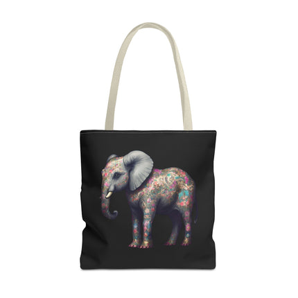 Elephant Gift Tote | Majestic Flower Pattern Grocery Bag | Animal Lovers Office Travel Carrier | Safari Kingdom Endangered Cotton Traveler