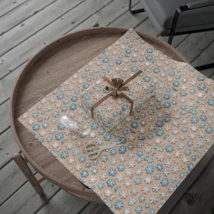 Christmas Wrapping Paper Snowflake Blue White Beige Gift Wrap Holiday Gift Wrap Roll