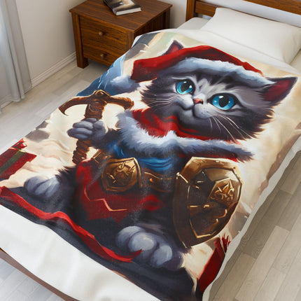 Christmas Blankets Kids Adults Blankets Velveteen Plush Blanket Cat Lovers Christmas Gift Santa Warrior Kitten Holiday Gift Cat Holiday Gift