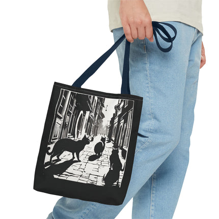 Cat Tote Bag | Town Cats Grocery Bag | Shadow Cat Alley Felines Travel Bag | Daily Office Cat Lovers Traveler Tote