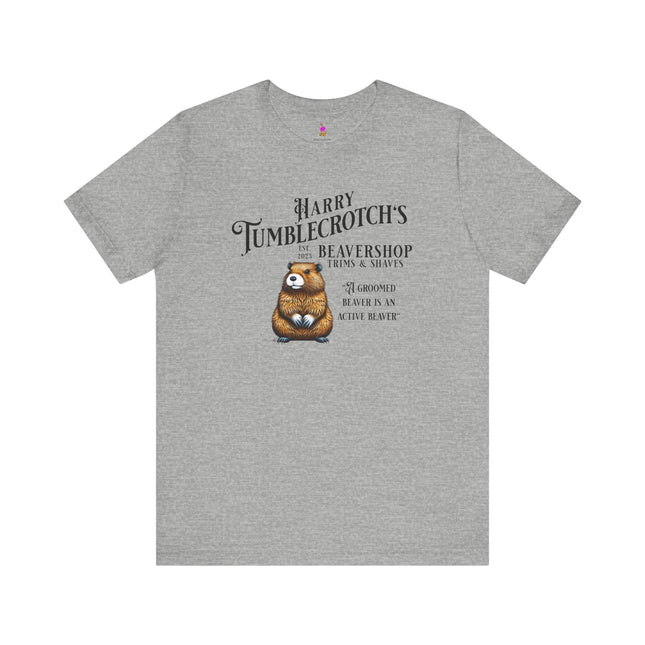 HARRY TUMBLECROTCH'S BEAVERSHOP T-Shirt - Funny Barbershop Parody Adult Humor Tee