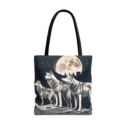 Moon Wolves Tote | Night Sky Mountain Wolf Pack Grocery Bag | Laptop & Book Carrier | Home Office Wooded Wild Dogs Travel Overnight Gift