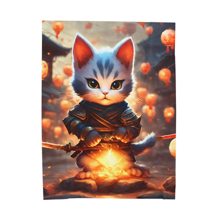 SAMURAI WARRIOR CAT Blanket - Paper Lantern Village Kitten Plush Cover