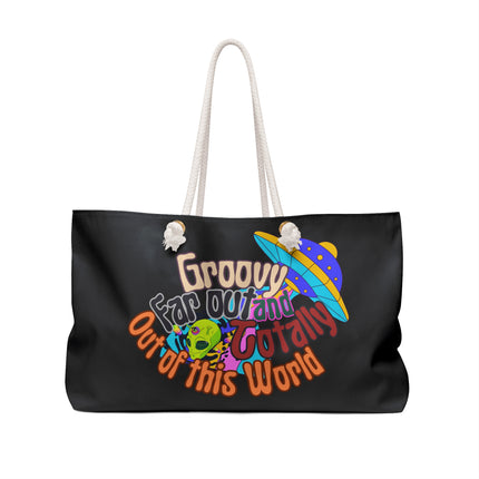 70s Retro Alien Spaceship UFO Travel Bag | Groovy Far Out Funky Weekender | Trippy Psychedelic Womens Gift | Hippie Grocery Shopping Carrier