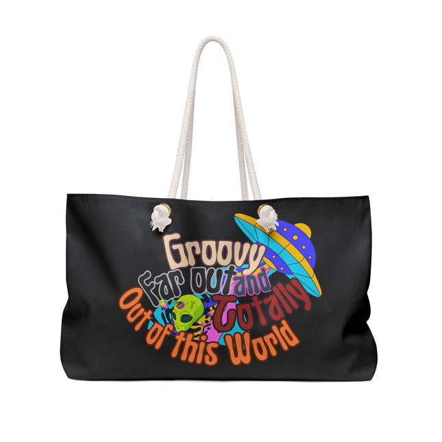 70s Retro Alien Spaceship UFO Travel Bag | Groovy Far Out Funky Weekender | Trippy Psychedelic Womens Gift | Hippie Grocery Shopping Carrier