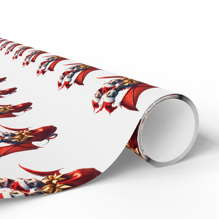 Christmas Wrapping Paper, WHITE, Dragon Gift Wrap, Red Holiday Paper, Flying Dragon Presents, Holiday Gift Wrap Roll