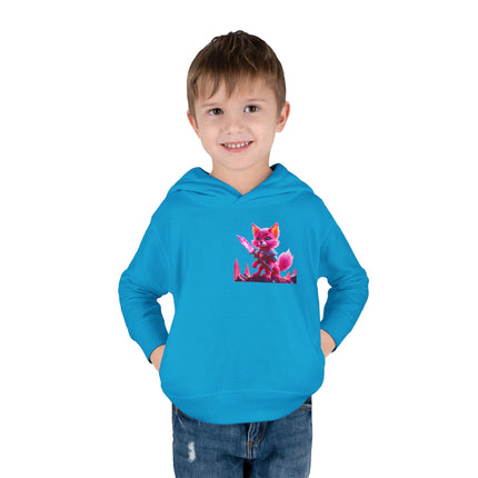 Neon Crystal Fox Toddler Girls Hoodie, Hot Pink Centaurian Cosmic Guardian Sweatshirt, Two Sided 2T 4T 5-6T Long Sleeve Hood