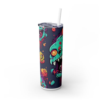 Kids Little Monster Skinny Tumbler | Colorful Funny Zombie Childs Insulated Cup | Furry Mutant Fun School Lunch Classroom Drink Traveler