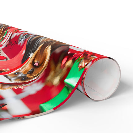 Dog Christmas Wrapping Paper Yorkshire Terrier, Santa Hat Yorkie Gift Wrap, Holiday Gift Wrap Roll