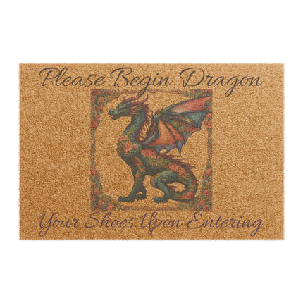 PLEASE BEGIN DRAGON YOUR SHOES UPON ENTERING Fantasy Dragon Tufted Door Rug
