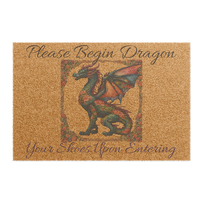PLEASE BEGIN DRAGON YOUR SHOES UPON ENTERING Fantasy Dragon Tufted Door Rug