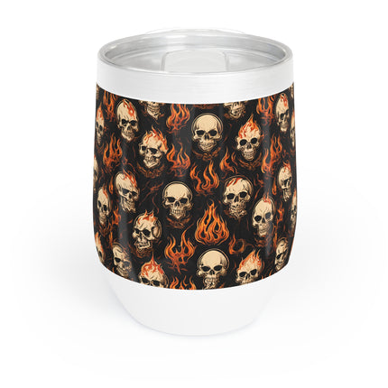 SKULL FIRE AND FLAMES Wine Tumbler - Bone Burning Inferno Skeleton Wine Cooler