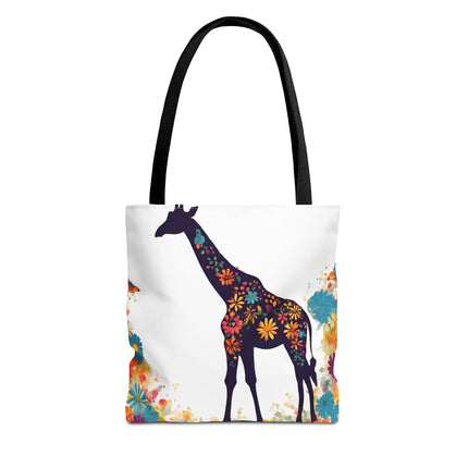 Giraffe Lovers Tote | Floral Safari Animal Grocery Bag | African Savanna Office Travel Carrier | Flower Collage Forest Cotton Traveler