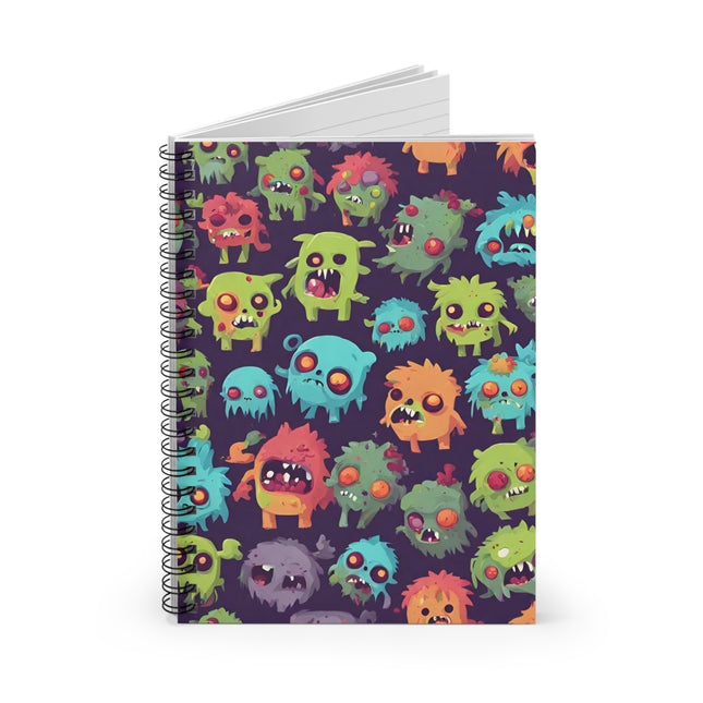 Kids Zombie Monster Fun Spiral Notebook | Gross Out Furry Creatures Colorful Rule Line Paper | Cute Fuzzy Tiny Monsters Child School Journal