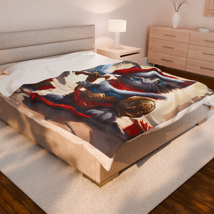 Christmas Blankets Kids Adults Blankets Velveteen Plush Blanket Cat Lovers Christmas Gift Santa Warrior Kitten Holiday Gift Cat Holiday Gift