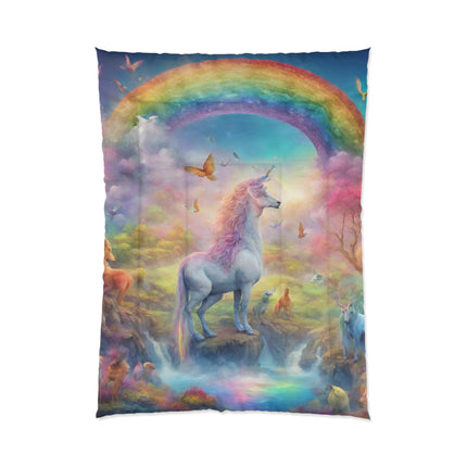 Girls Christmas Gift, Mystical Unicorn Rainbow Girls Bedroom Twin Comforter, Fantasy Dreams Toddler Childrens Bed Blanket