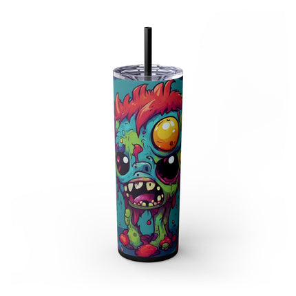 Kids Little Monster Skinny Tumbler | Colorful Funny Zombie Childs Insulated Cup | Furry Mutant Fun School Lunch Classroom Drink Traveler