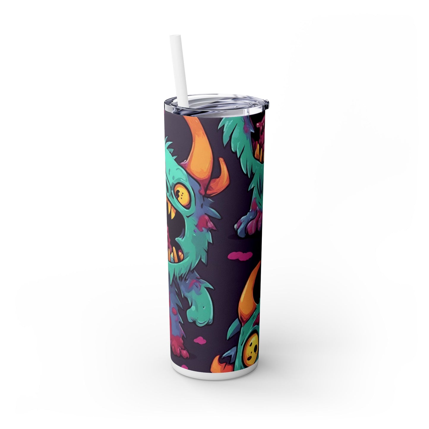 Kids Little Monster Skinny Tumbler | Colorful Funny Zombie Childs Insulated Cup | Furry Mutant Fun School Lunch Classroom Drink Traveler