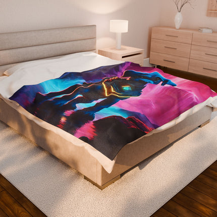 COSMIC NEON ARMORED WARRIOR PUPPY Blanket - Glowing Crystal Cavern Waterfall Dog Cover