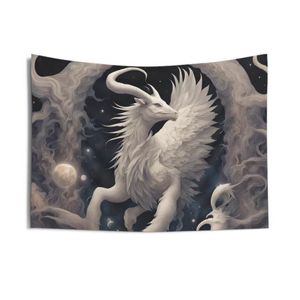 Majestic Myths Wall Art Decor | Pegasus Horned Winged Goat Tapestry | Sky Cloud Fantasy Game Room Hanging | Mythological Bed Room Gift