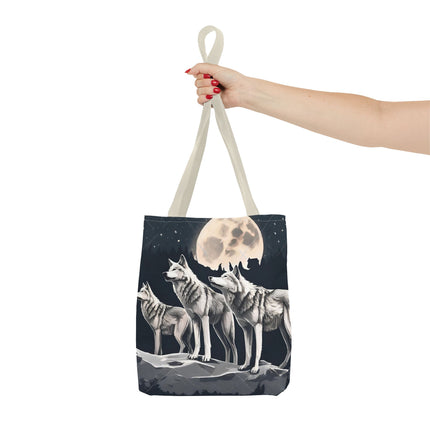 Moon Wolves Tote | Night Sky Mountain Wolf Pack Grocery Bag | Laptop & Book Carrier | Home Office Wooded Wild Dogs Travel Overnight Gift