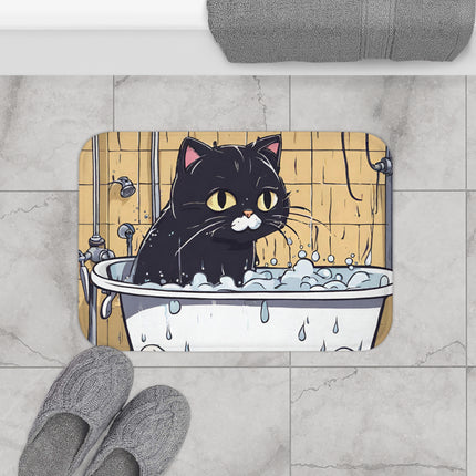 Funny Cute Cat, Cat Lovers Bathroom Rug, Kitty Bathing Floor Mat Bathroom Accent