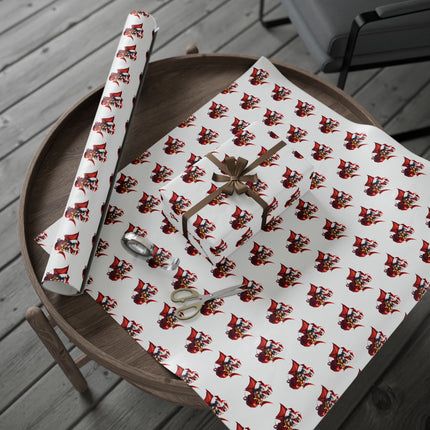 Christmas Wrapping Paper, WHITE, Dragon Gift Wrap, Red Holiday Paper, Flying Dragon Presents, Holiday Gift Wrap Roll