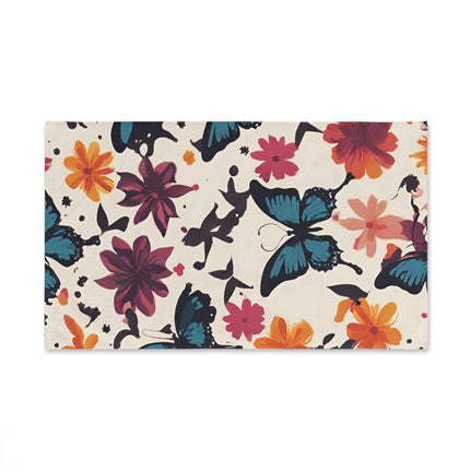 Floral Butterfly Hand Towel | Flower Pattern Flying Insect Decor | Bathroom Accent Drying Cloth | Spring & Summer Flutter Fly Polyester Gift