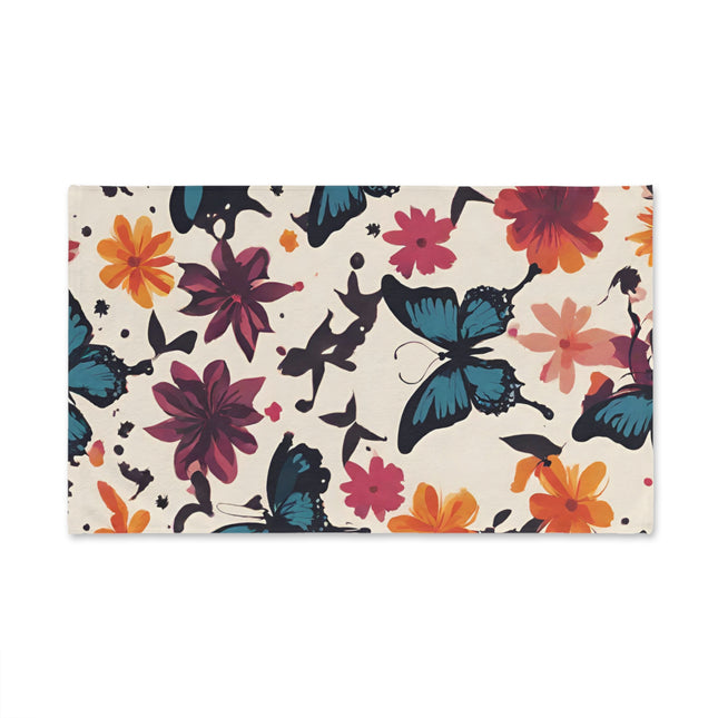 Floral Butterfly Hand Towel | Flower Pattern Flying Insect Decor | Bathroom Accent Drying Cloth | Spring & Summer Flutter Fly Polyester Gift