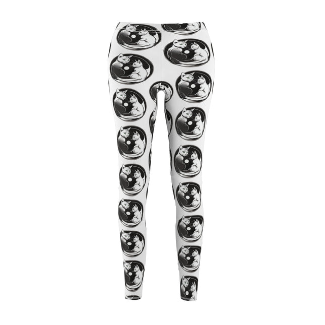 Midnight Cat Yin Yang Skinny Leggings, Moonlight Cats Lounge Tights, Green Eyed Kitties Elastic Exercise Jogging Pattern Yoga Pants