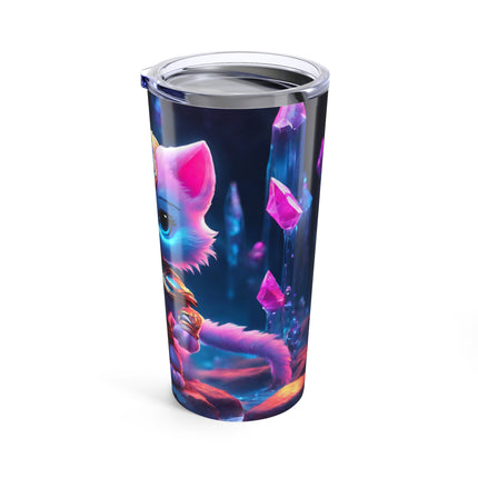 CRYSTAL CAVERN WARRIOR CAT Tumbler - Neon Cave Armored Kitten Cup