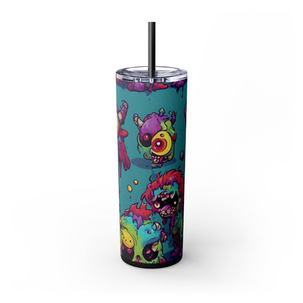 Kids Little Monster Skinny Tumbler | Colorful Funny Zombie Childs Insulated Cup | Furry Mutant Fun School Lunch Classroom Drink Traveler
