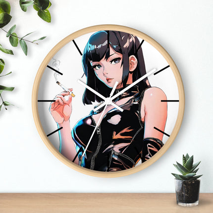 LEATHER CLAD SMOKER Wall Clock - Retro Spy Cartoon Pin-Up Decor