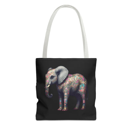 Elephant Gift Tote | Majestic Flower Pattern Grocery Bag | Animal Lovers Office Travel Carrier | Safari Kingdom Endangered Cotton Traveler