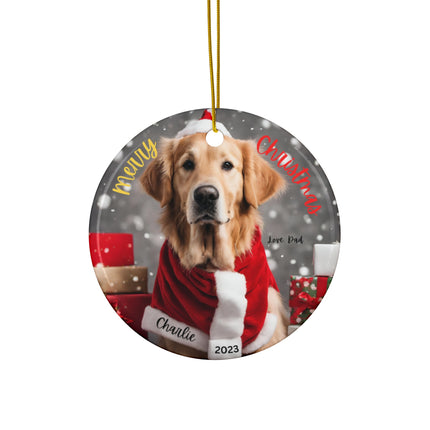 PERSONALIZED GOLDEN RETRIEVER Ceramic Christmas Ornament
